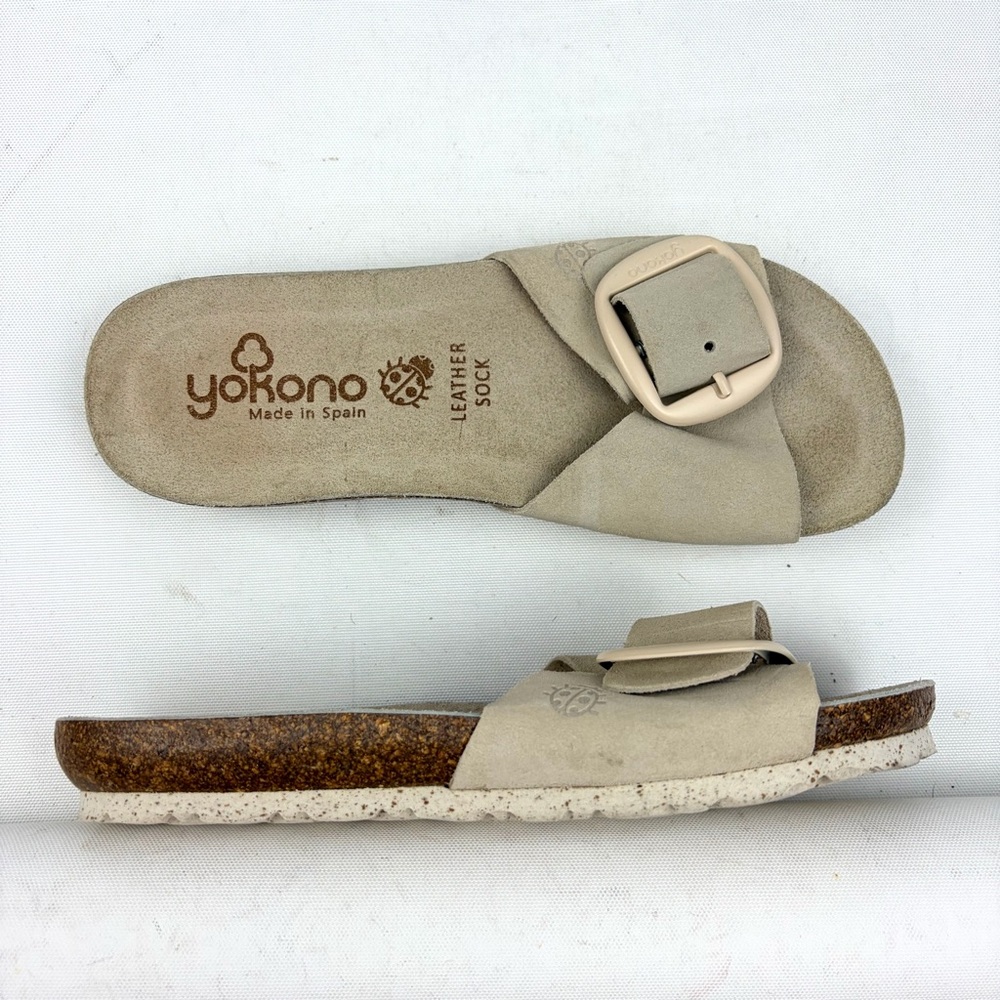 Yokono Leather Buckle Sandals Beige Gray Spain 6.5